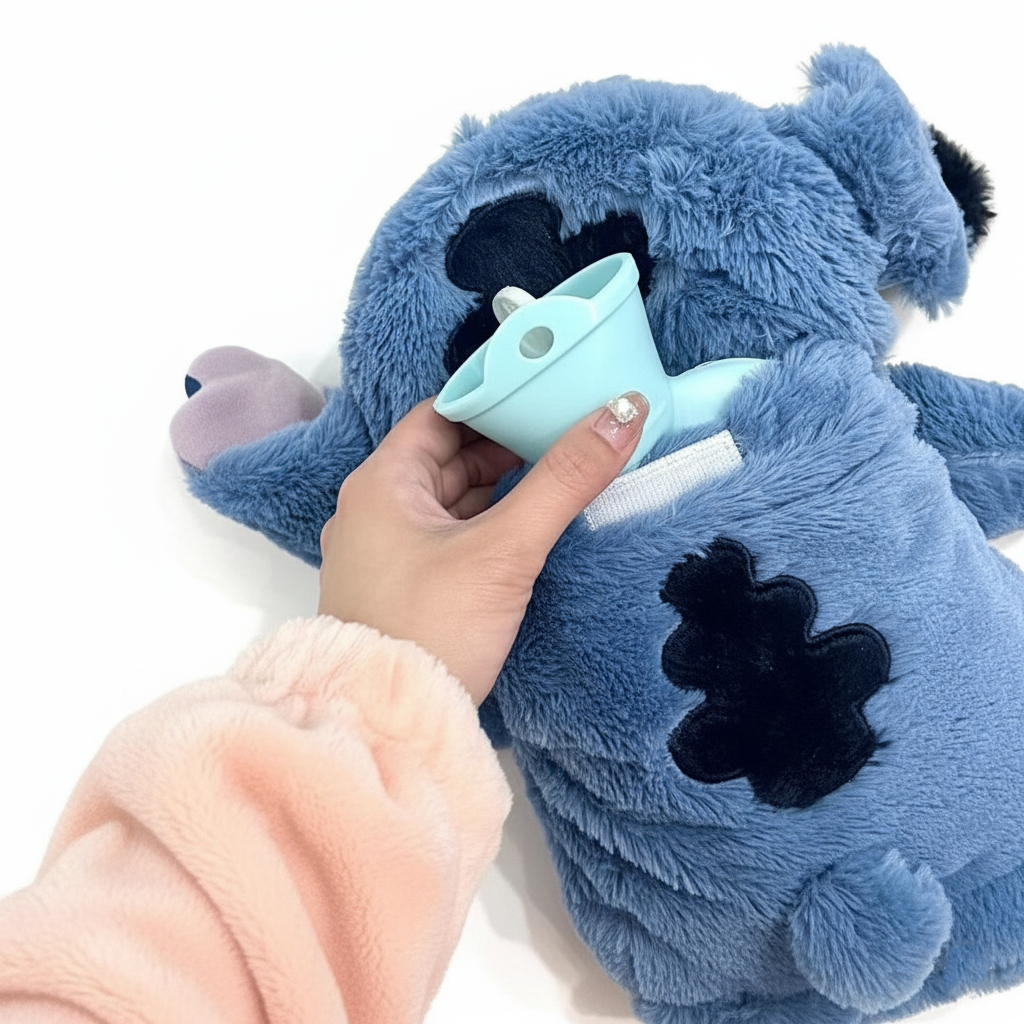 Official Disney Stitch Hot Water Bottle Soft Plush Cover for Comfort & Pain Relief