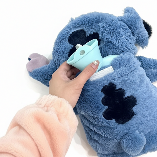 Official Disney Stitch Hot Water Bottle Soft Plush Cover for Comfort & Pain Relief